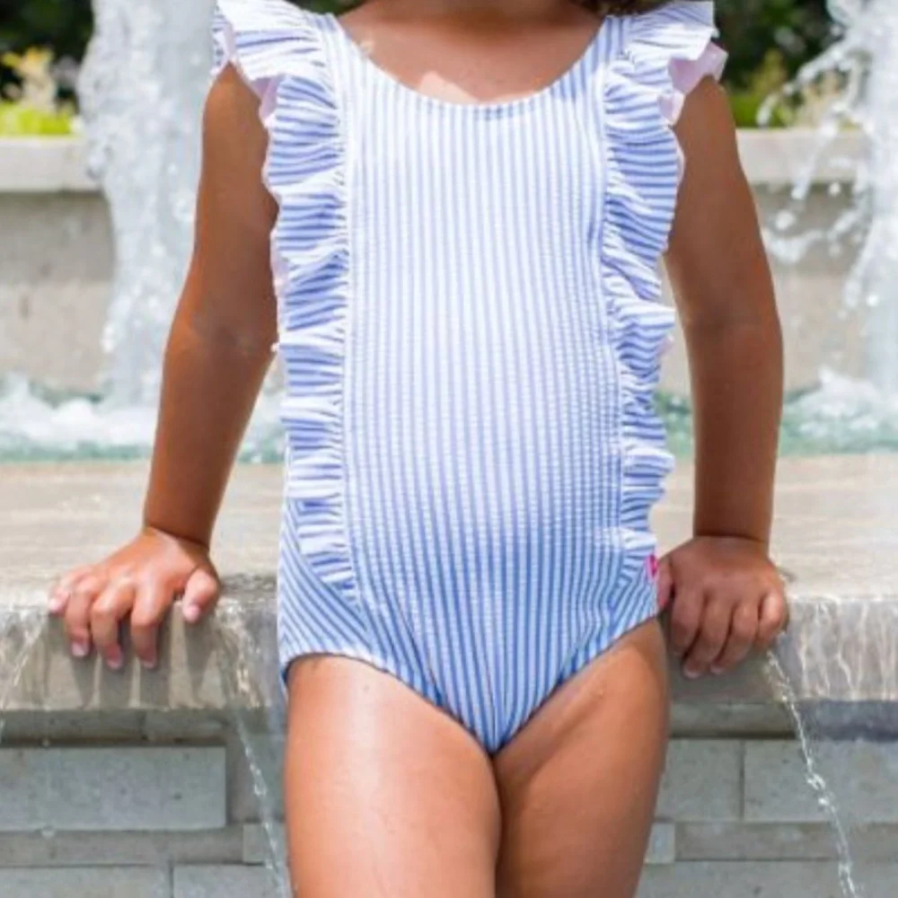 Ruffle Butts Seersucker Waterfall One Piece Swimsuit